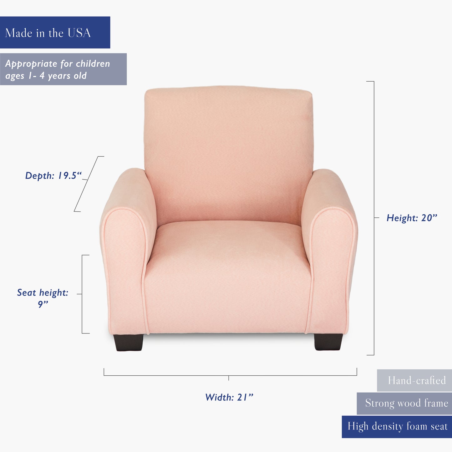 Silla para niños, mecedora para niños pequeños, sillón tapizado para niños - Gamuza ruborizada