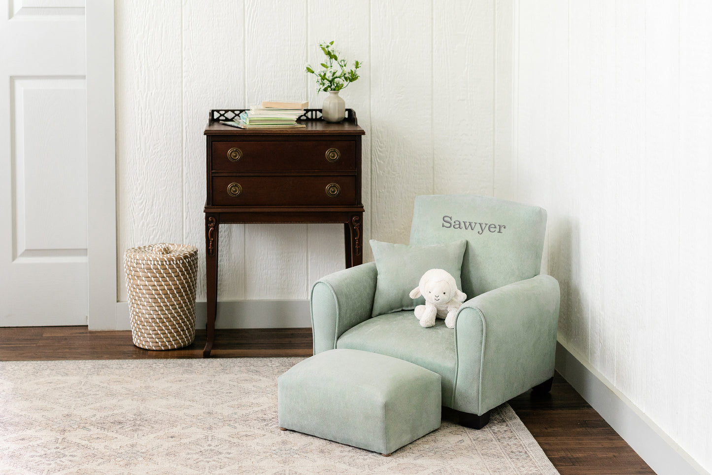 Silla para niños, mecedora para niños pequeños, sillón tapizado para niños - Gamuza ruborizada