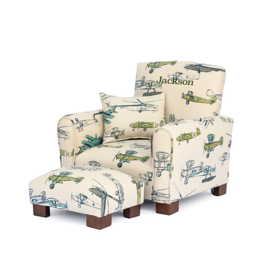 Toddler Upholstered Armchair - Airplanes Print