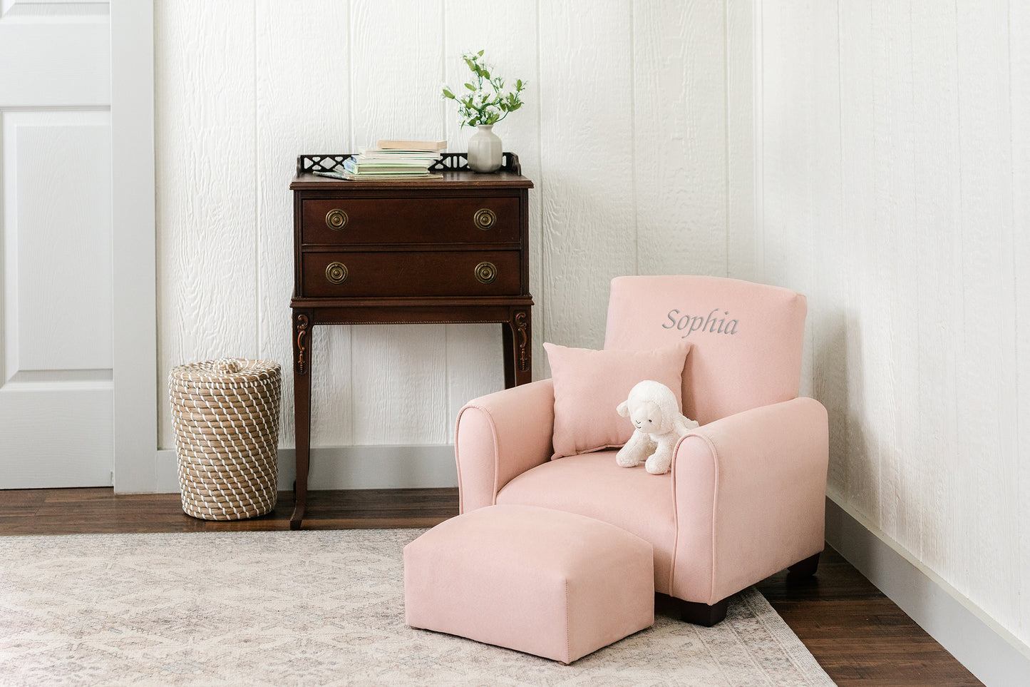 Poltrona imbottita per bambini - Pelle scamosciata rosa