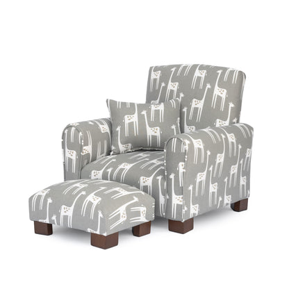 Toddler Upholstered Armchair - Gray Giraffes Print