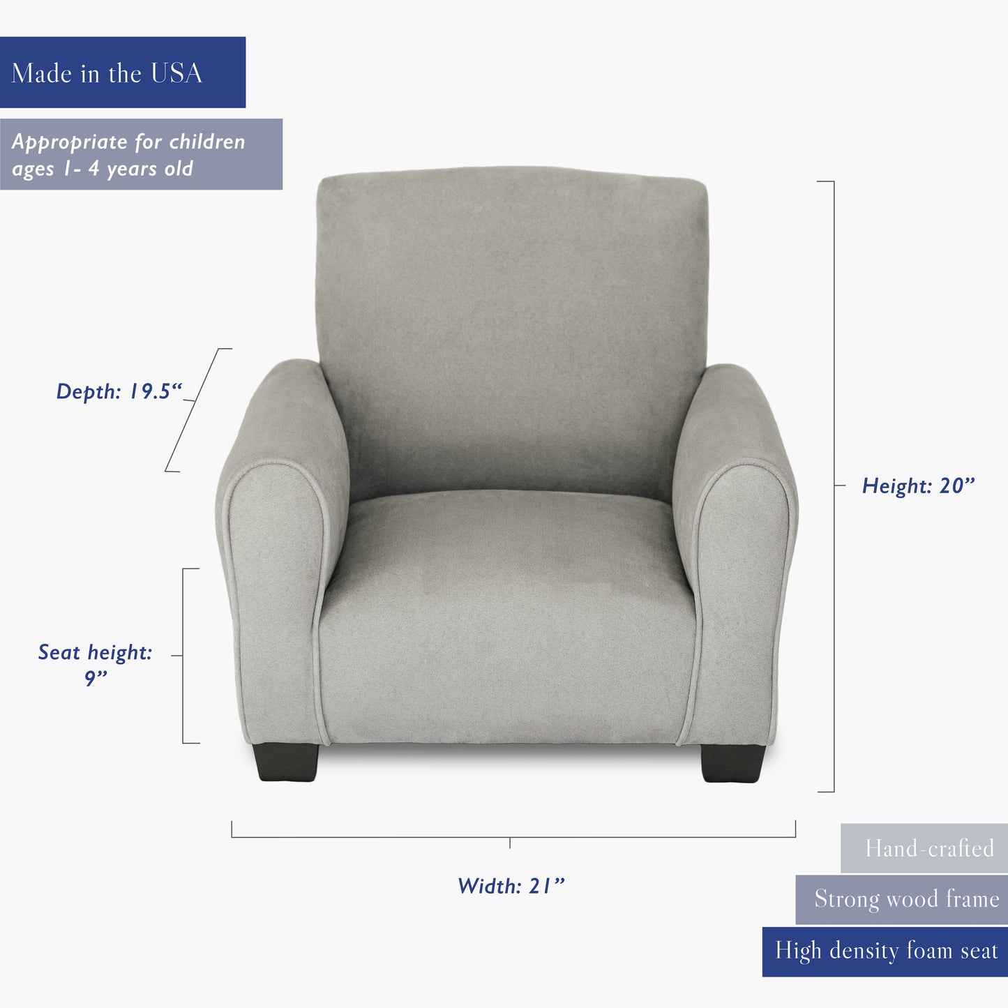 Silla para niños, mecedora para niños pequeños, sillón tapizado para niños - Gamuza gris 