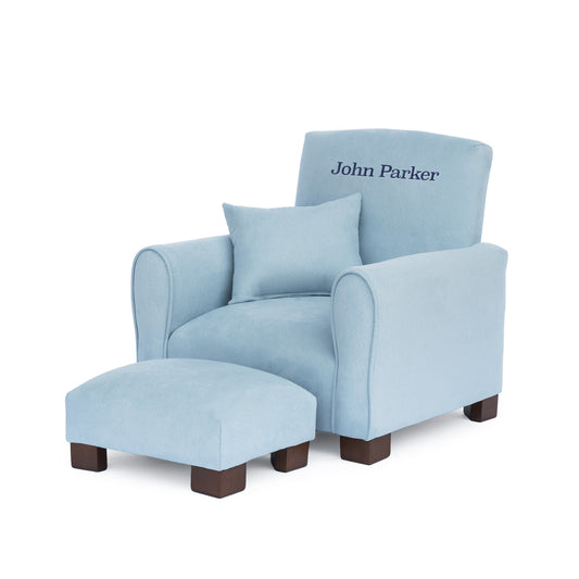 Toddler Upholstered Armchair - Light Blue Suede