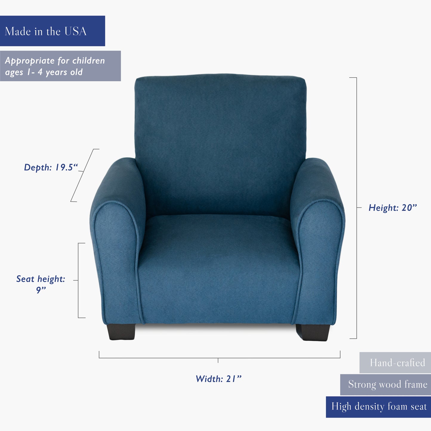 Toddler Upholstered Armchair - Navy Suede