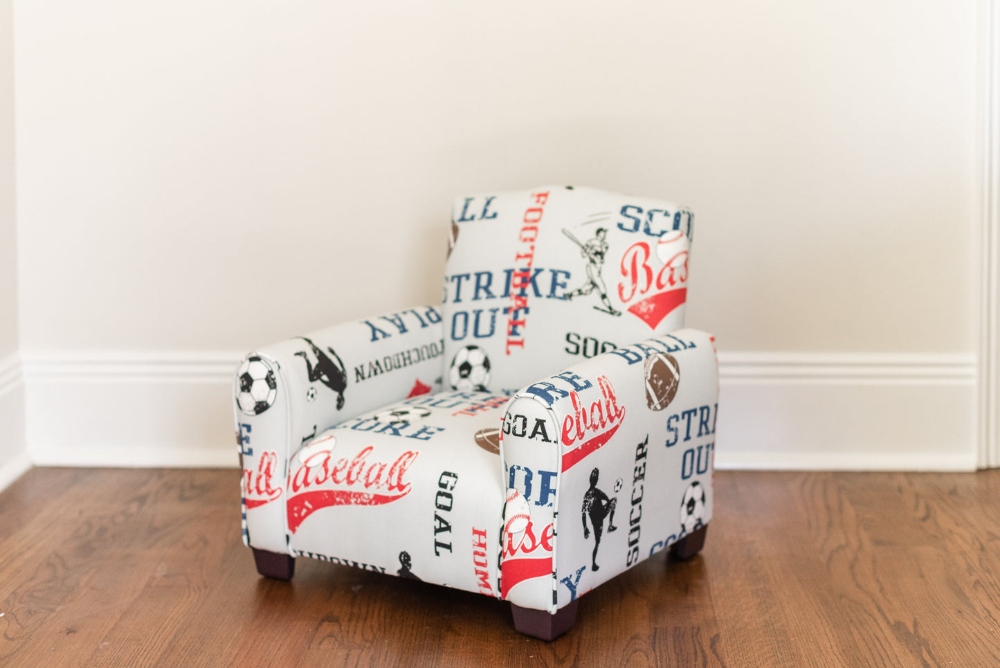 Toddler Upholstered Armchair - Sports Print