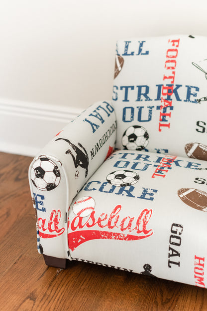 Toddler Upholstered Armchair - Sports Print