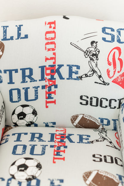 Toddler Upholstered Armchair - Sports Print