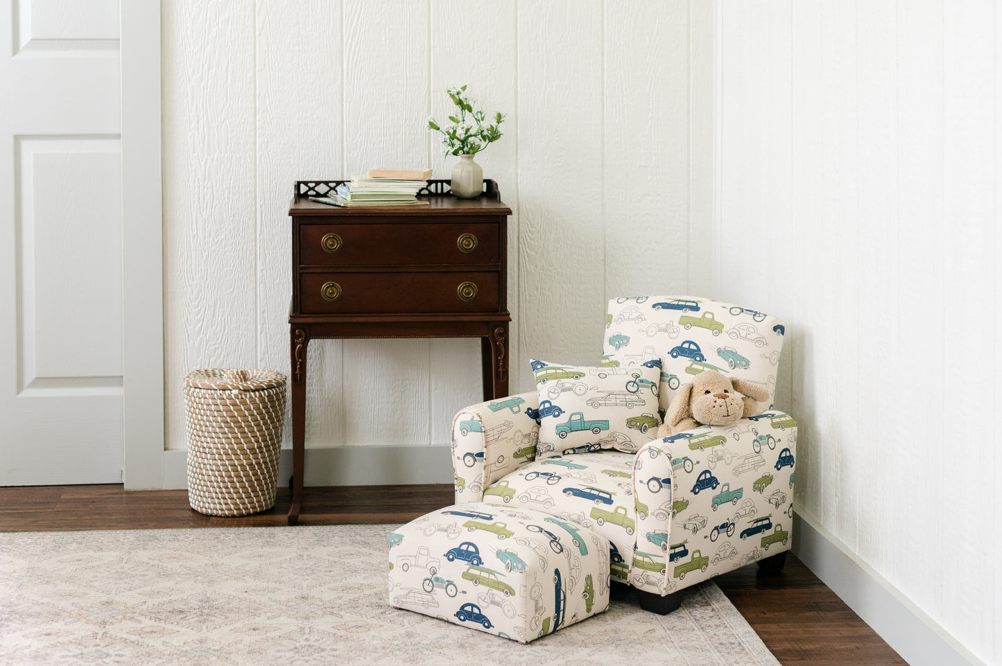 Toddler Upholstered Armchair - Cars and Trucks Print