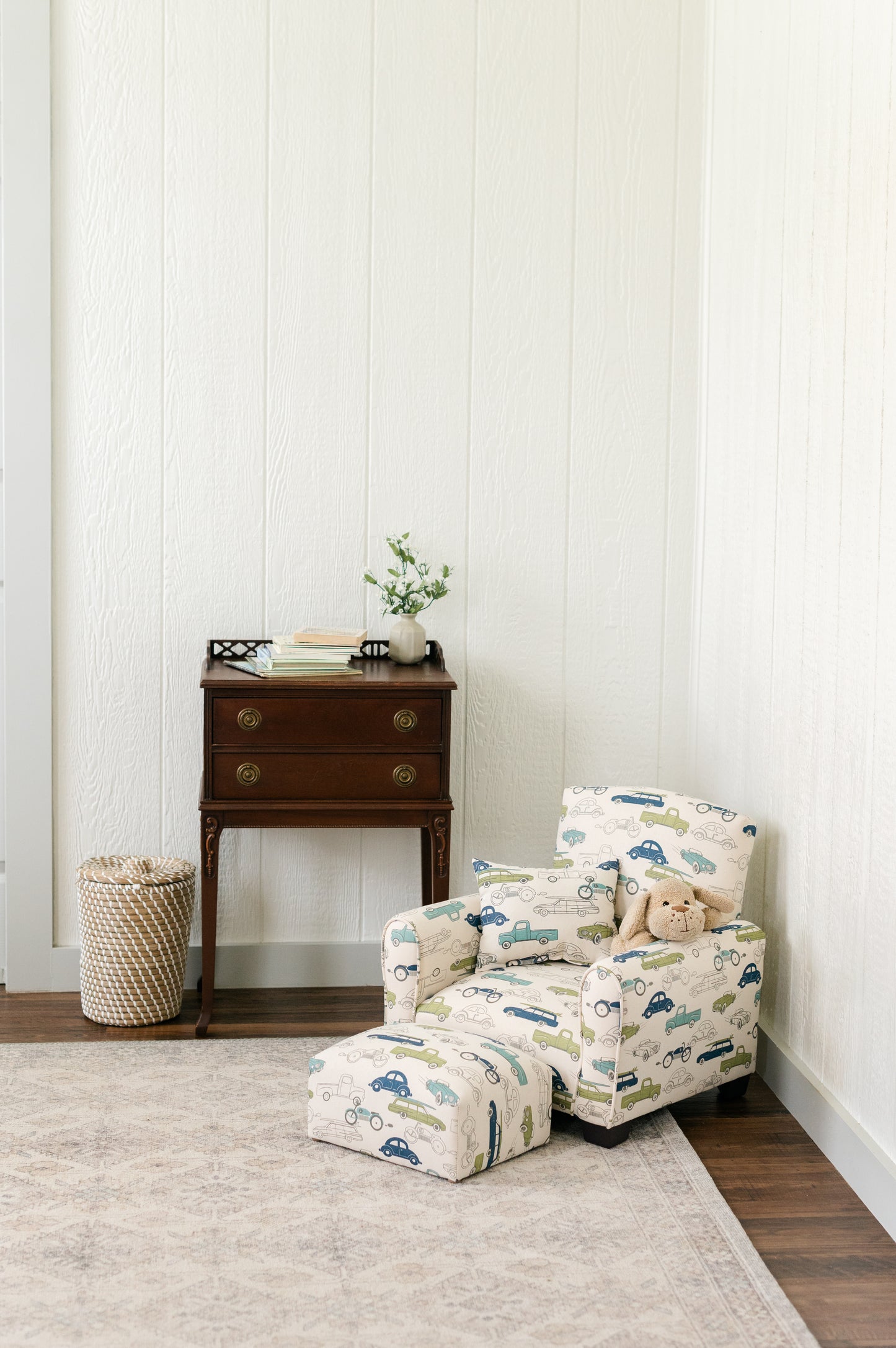 Toddler Upholstered Armchair - Cars and Trucks Print
