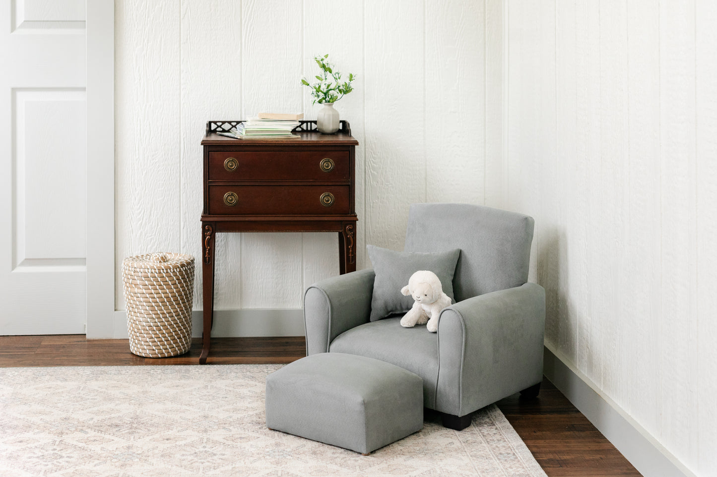 Silla para niños, mecedora para niños pequeños, sillón tapizado para niños - Gamuza gris 